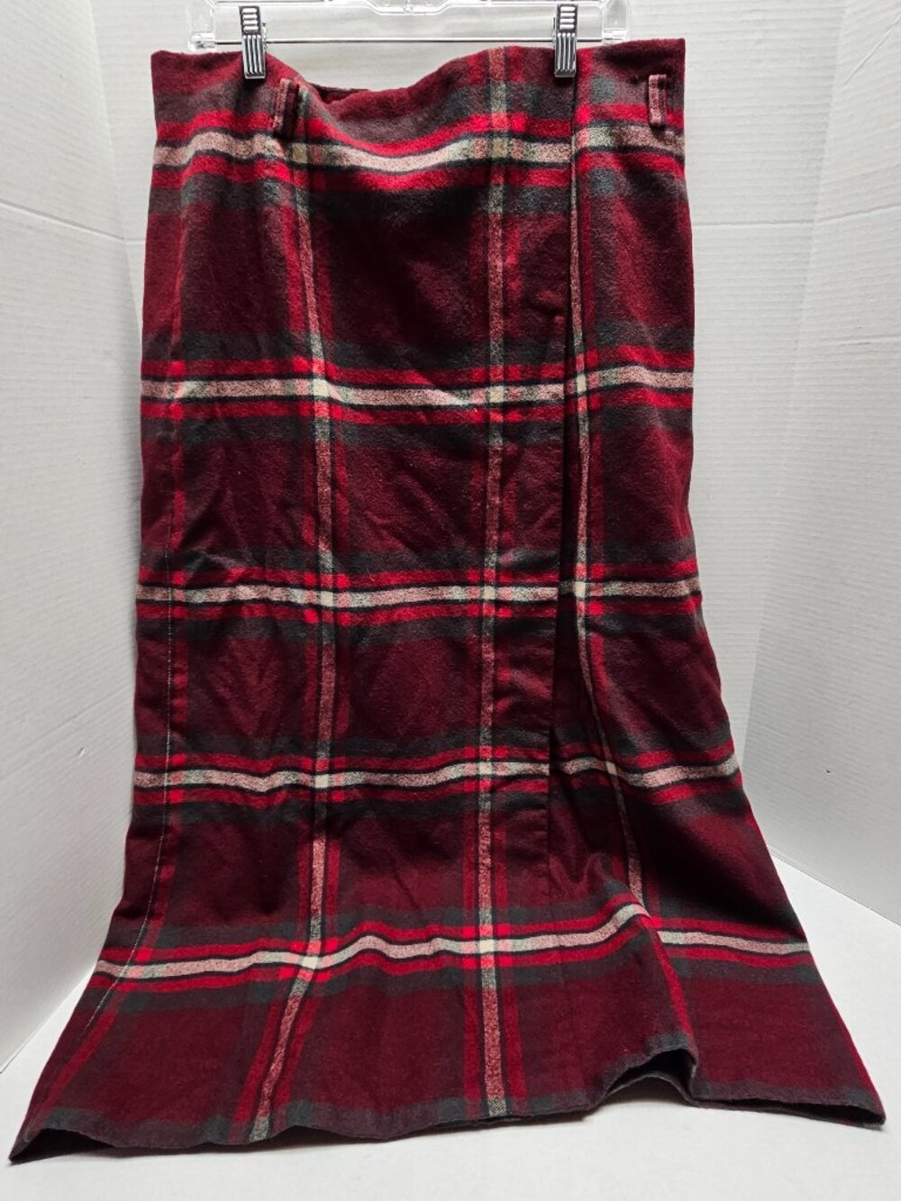 Vintage Preppy Eddie Bauer Red Plaid Wool Long Wrap Skirt Academia Classic 14
